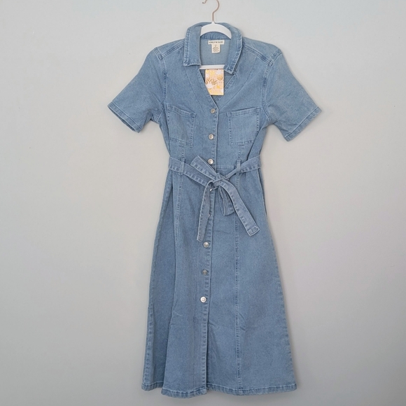 NWT Asly & Sage Denim Belted Dress Size Small - Picture 1 of 5